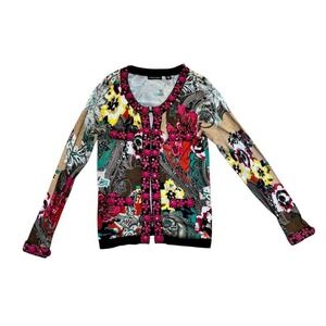 Michael Simon‎ Women's Petite Floral Embellished Cardigan Sweater S